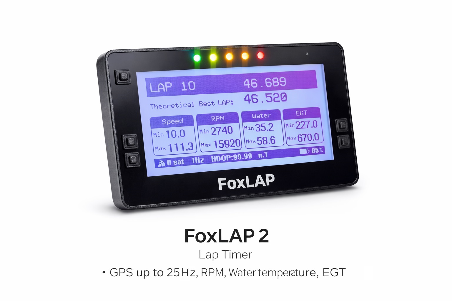 FoxLAP 2 lap summary and engine sensors